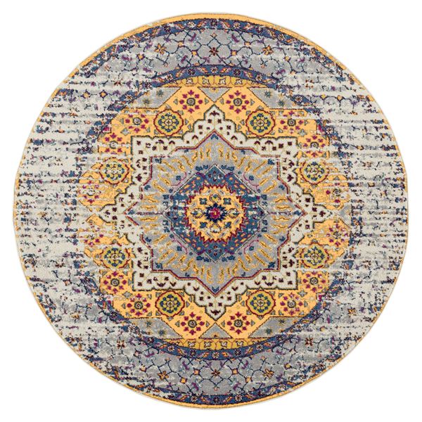 Amer Manhattan Orange-Ivory Medallion Round Rug 6'6